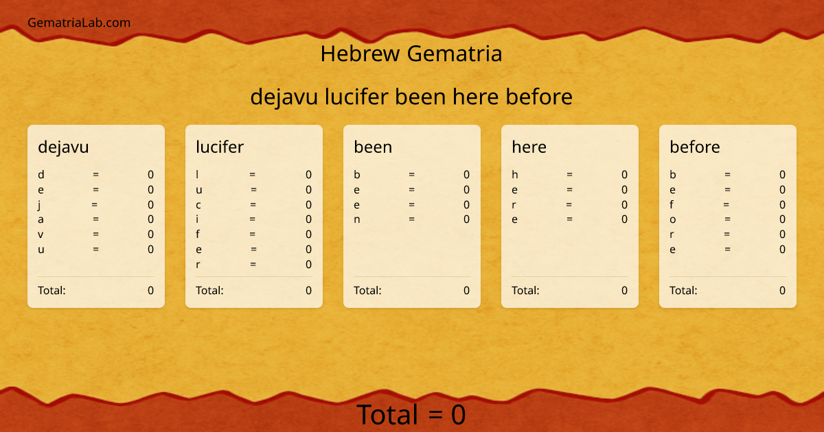 dejavu lucifer been here before in hebrew Gematria
